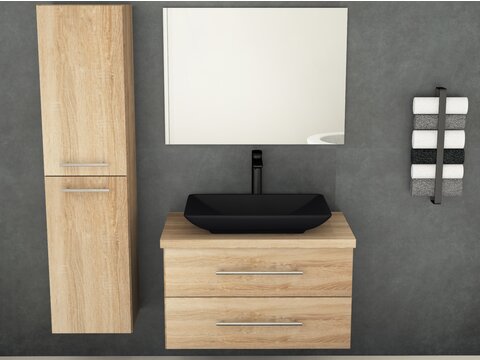 Flex Badmöbel 80, Eiche Gold, Keramik Waschbecken, Trägerplatte
