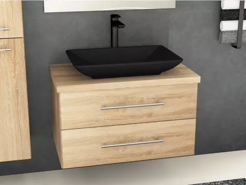 Flex Badmöbel 80, Eiche Gold, Keramik Waschbecken,...