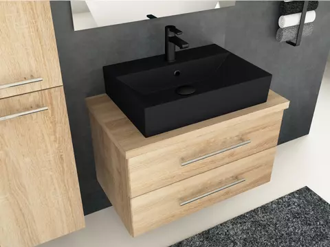 Flex Badmöbel 80, Eiche Gold, Keramik Waschbecken,...