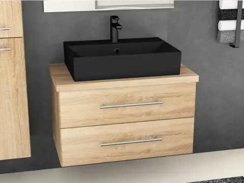 Flex Badmöbel 80, Eiche Gold, Keramik Waschbecken,...