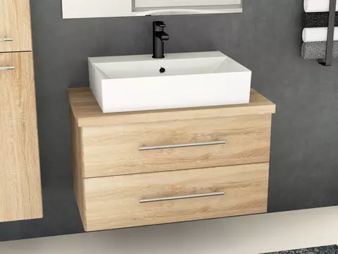 Flex Badmöbel 80, Eiche Gold, Keramik Waschbecken,...