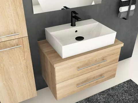 Flex Badmöbel 80, Eiche Gold, Keramik Waschbecken,...