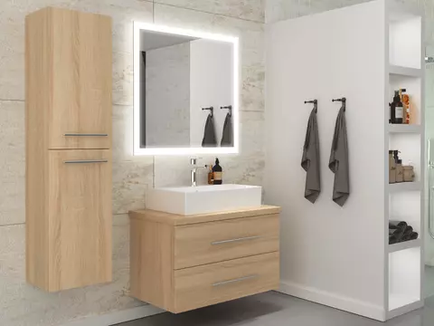 Flex Badmöbel 80, Eiche Gold, Keramik Waschbecken,...