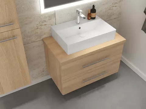 Flex Badmöbel 80, Eiche Gold, Keramik Waschbecken,...