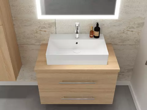 Flex Badmöbel 80, Eiche Gold, Keramik Waschbecken,...