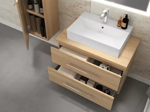 Flex Badmöbel 80, Eiche Gold, Keramik Waschbecken,...