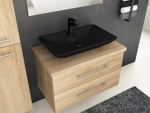 Flex Badmöbel 80, Eiche Gold, Keramik Waschbecken,...