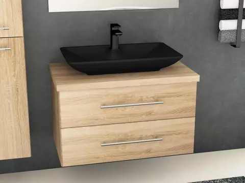 Flex Badmöbel 80, Eiche Gold, Keramik Waschbecken,...