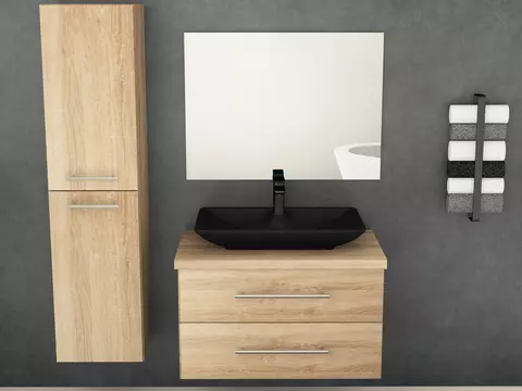 Flex Badmöbel 80, Eiche Gold, Keramik Waschbecken,...