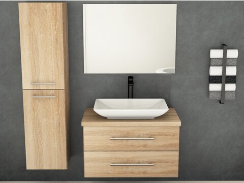 Flex Badmöbel 80, Eiche Gold, Keramik Waschbecken, Trägerplatte