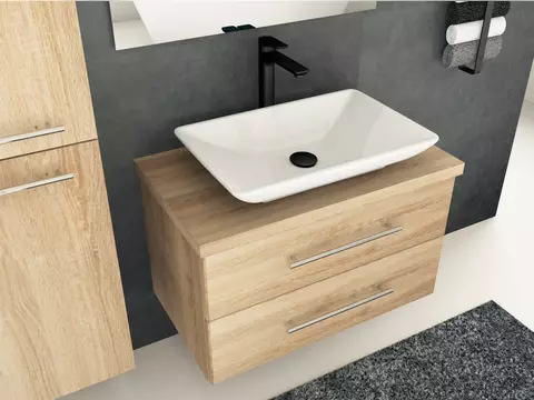Flex Badmöbel 80, Eiche Gold, Keramik Waschbecken,...