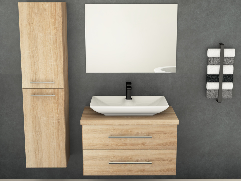Flex Badm&ouml;bel 80, Eiche Gold, Keramik Waschbecken, Tr&auml;gerplatte