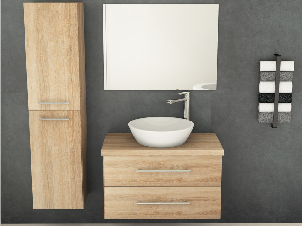 Flex Badm&ouml;bel 80, Eiche Gold, Keramik Waschbecken, Tr&auml;gerplatte