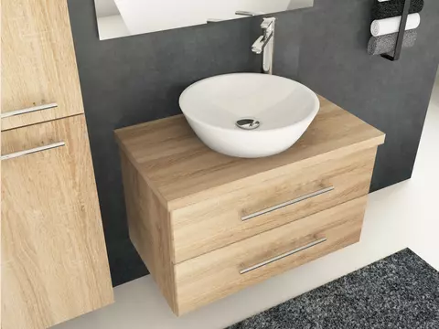 Flex Badmöbel 80, Eiche Gold, Keramik Waschbecken,...