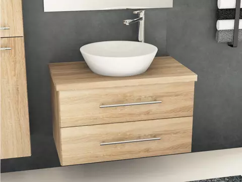 Flex Badmöbel 80, Eiche Gold, Keramik Waschbecken,...