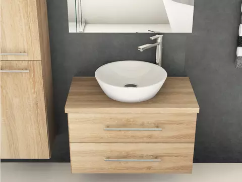 Flex Badmöbel 80, Eiche Gold, Keramik Waschbecken,...