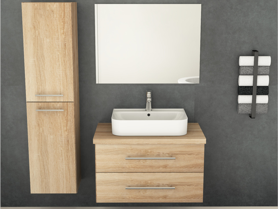 Flex Badm&ouml;bel 80, Eiche Gold, Keramik Waschbecken, Tr&auml;gerplatte