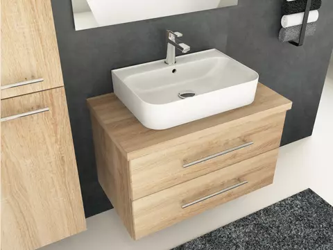 Flex Badmöbel 80, Eiche Gold, Keramik Waschbecken,...