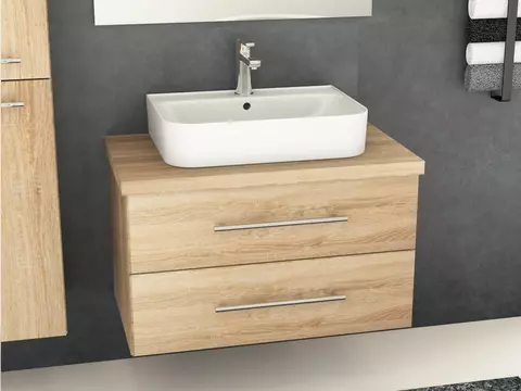 Flex Badmöbel 80, Eiche Gold, Keramik Waschbecken,...