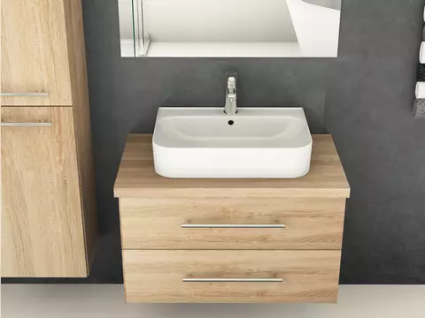 Flex Badmöbel 80, Eiche Gold, Keramik Waschbecken,...
