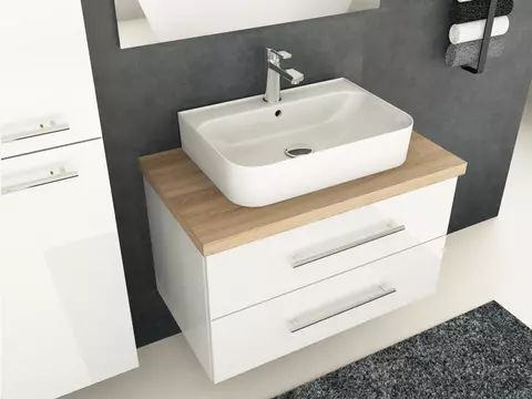 Flex Badmöbel 80, Weiß Hochglanz Lackiert,...