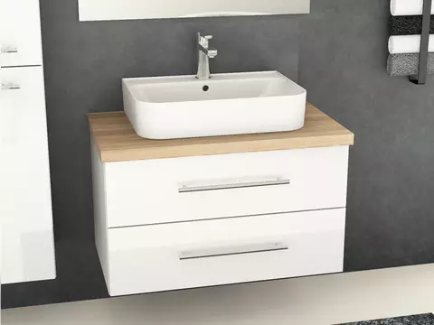 Flex Badmöbel 80, Weiß Hochglanz Lackiert,...