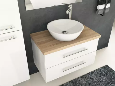 Flex Badmöbel 80, Weiß Hochglanz Lackiert,...