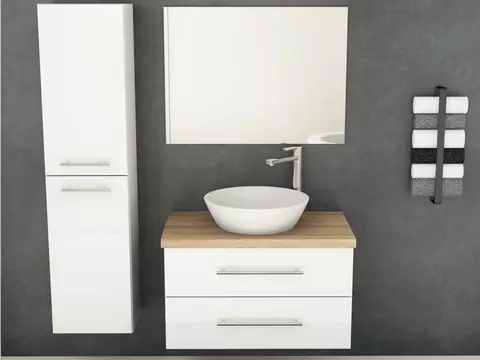 Flex Badmöbel 80, Weiß Hochglanz Lackiert,...