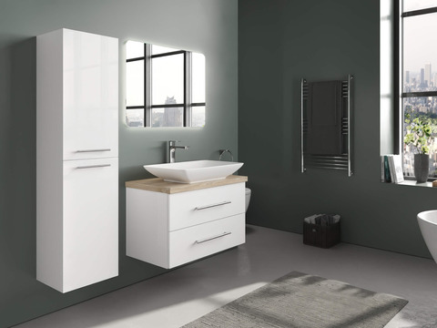 Flex Badmöbel 80, Weiß Hochglanz, Keramik...