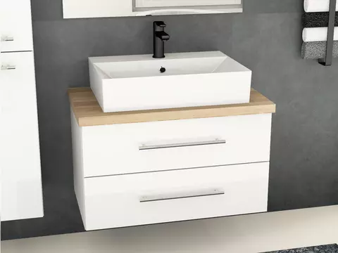 Flex Badmöbel 80, Weiß Hochglanz Lackiert,...