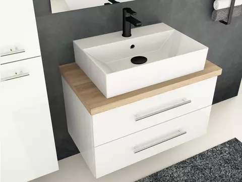 Flex Badmöbel 80, Weiß Hochglanz Lackiert,...