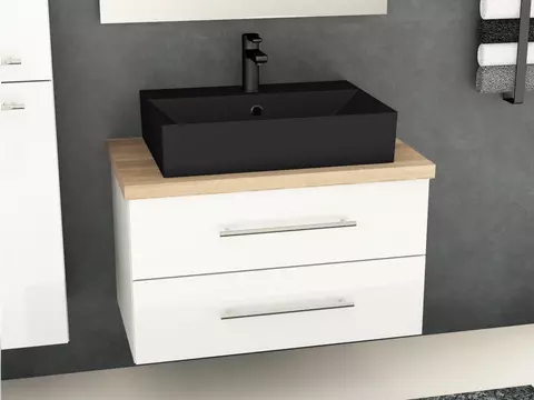 Flex Badmöbel 80, Weiß Hochglanz Lackiert,...