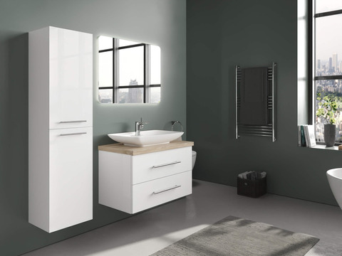 Flex Badmöbel 80, Weiß Hochglanz, Keramik...