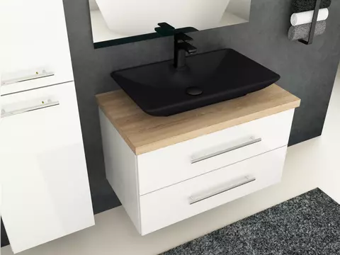Flex Badmöbel 80, Weiß Hochglanz Lackiert,...