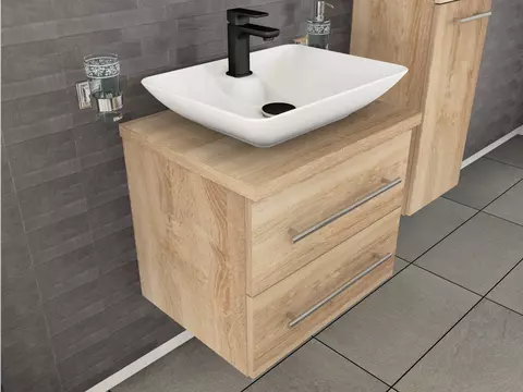 Flex Badmöbel 60, Eiche Gold, Keramik Waschbecken,...