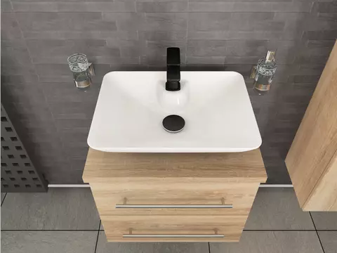 Flex Badmöbel 60, Eiche Gold, Keramik Waschbecken,...
