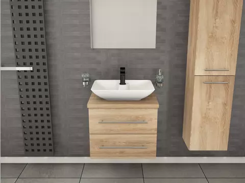 Flex Badmöbel 60, Eiche Gold, Keramik Waschbecken,...