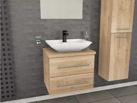 Flex Badmöbel 60, Eiche Gold, Keramik Waschbecken,...