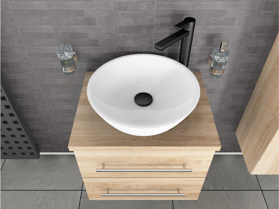 Flex Badm&ouml;bel 60, Eiche Gold, Keramik Waschbecken, Tr&auml;gerplatte