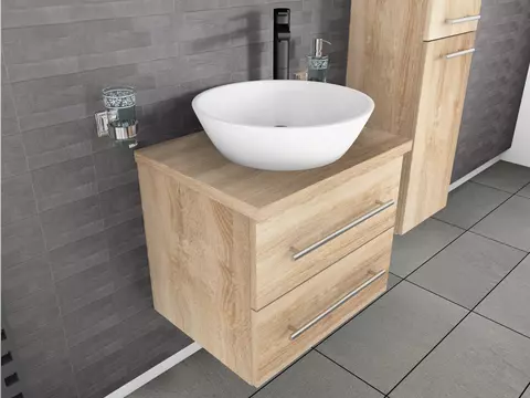 Flex Badmöbel 60, Eiche Gold, Keramik Waschbecken,...