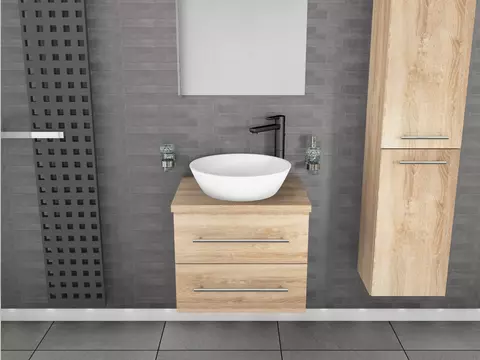 Flex Badmöbel 60, Eiche Gold, Keramik Waschbecken,...
