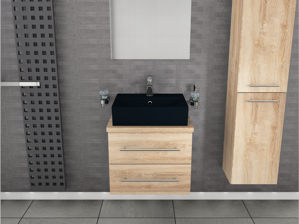 Flex Badm&ouml;bel 60, Eiche Gold, Keramik Waschbecken, Tr&auml;gerplatte