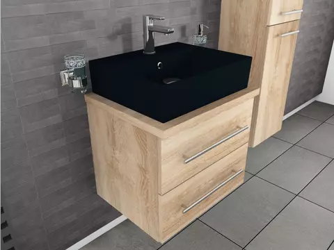 Flex Badmöbel 60, Eiche Gold, Keramik Waschbecken,...