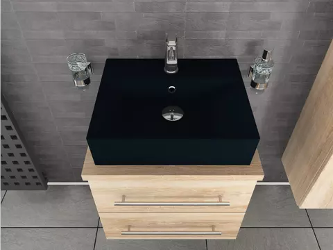 Flex Badmöbel 60, Eiche Gold, Keramik Waschbecken,...