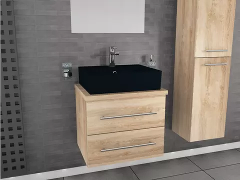 Flex Badmöbel 60, Eiche Gold, Keramik Waschbecken,...