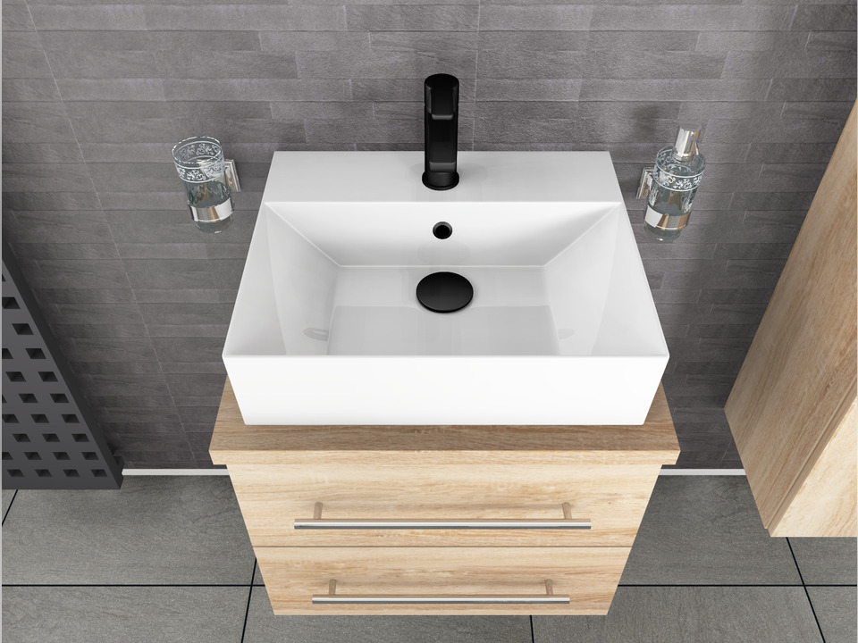 Flex Badm&ouml;bel 60, Eiche Gold, Keramik Waschbecken, Tr&auml;gerplatte
