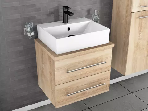 Flex Badmöbel 60, Eiche Gold, Keramik Waschbecken,...