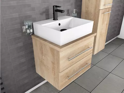 Flex Badmöbel 60, Eiche Gold, Keramik Waschbecken,...