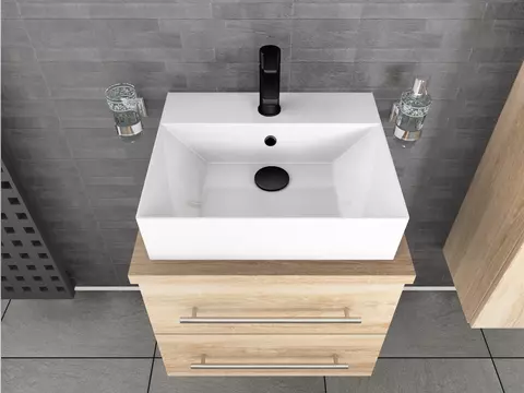 Flex Badmöbel 60, Eiche Gold, Keramik Waschbecken,...