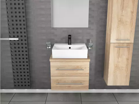 Flex Badmöbel 60, Eiche Gold, Keramik Waschbecken,...